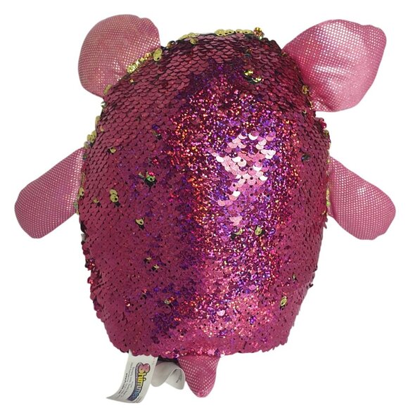 Shimmeez Polly Pig Pink Sequin Plush Flip Sequin Gold Toy 9.5" Tall Sparkling - Picture 2 of 8